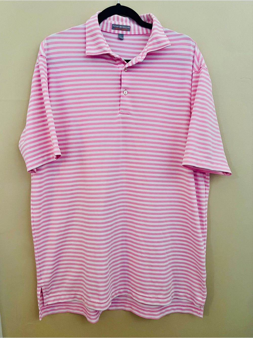 Peter Millar Striped Summer Comfort Short Sleeve Polo Top Pink Size Large